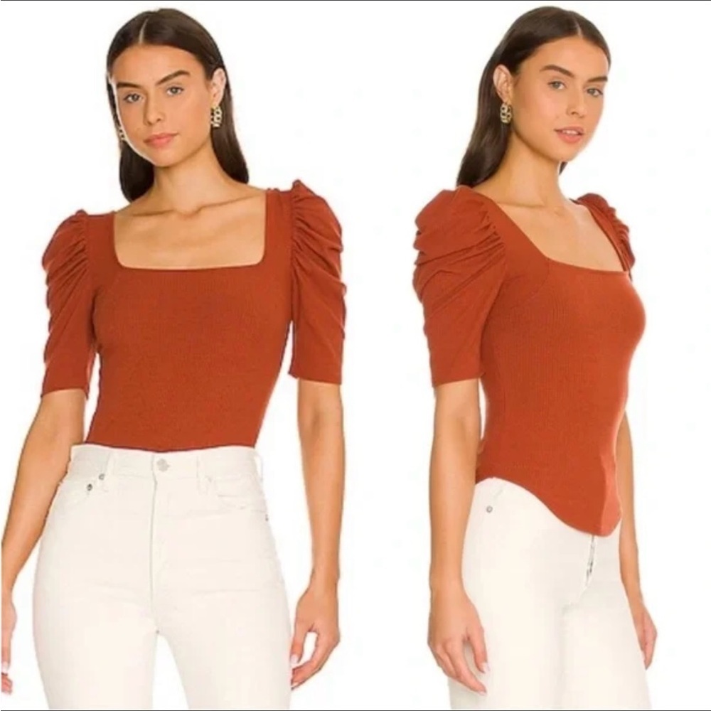Free People Terracotta Puff Sleeve Tee